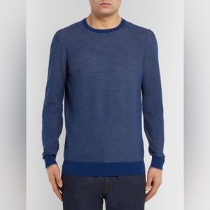 Loro Piana Contrast-Tipped Mélange Wool and Cashmere-Blend Piqué Sweater
